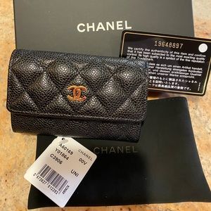 Authentic Chanel card case black caviar leather